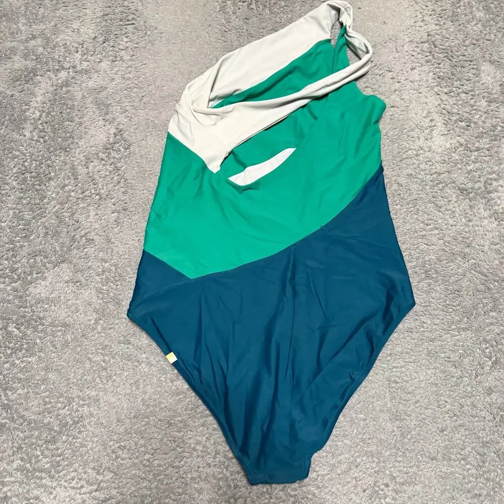 Summersalt Sidestroke Swimsuit Womens 10 Seaweed Seaglass & White
